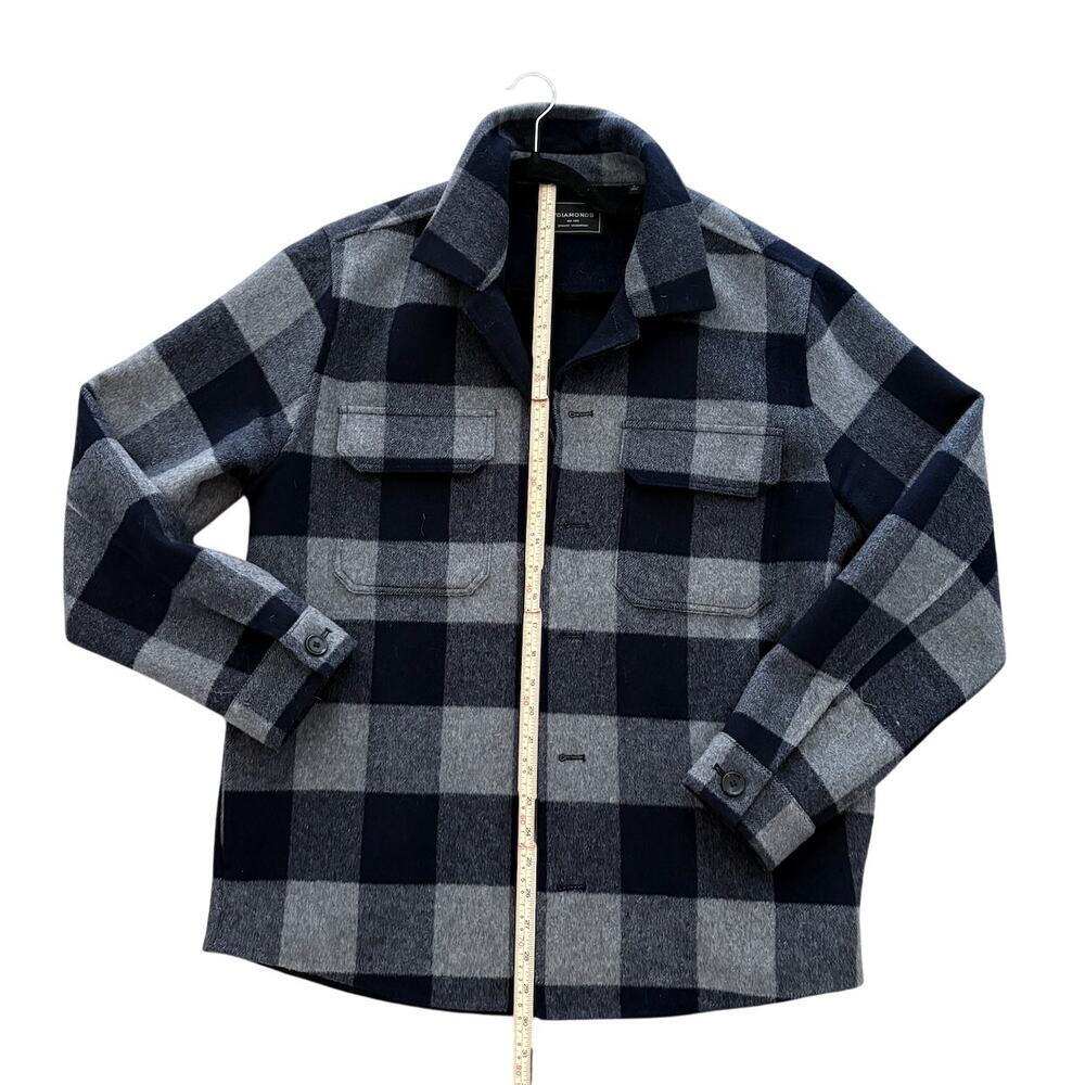 7 Diamonds Shirt Jacket M Buffalo Plaid Blue Gray Wool Look Shacket